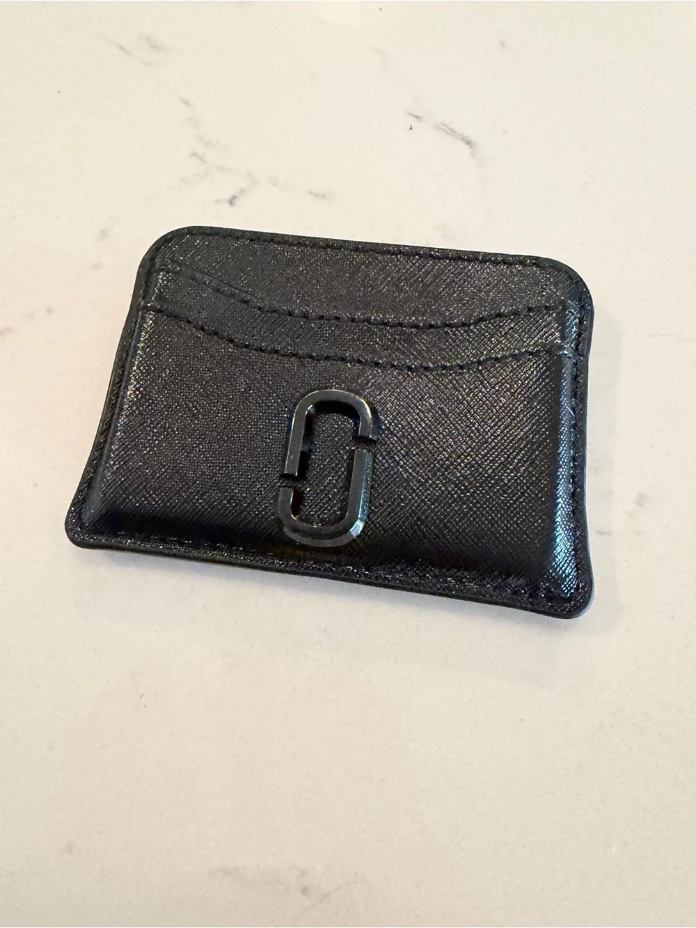 Marc Jacobs Black Textured Leather Card Holder with Double-J Logo